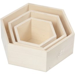 Zestaw 3 pudełek w kształcie sześciokątów- sklejka
