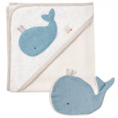 Ręcznik z kapturem i myjką, wieloryb, z kolekcji: