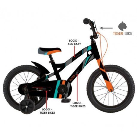 Rowerek dla dzieci 12" tiger bike z pchaczem czarno - pomarańczowy