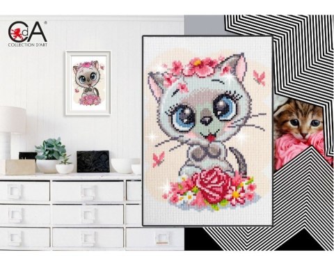 Diamentowa Mozaika 20x29 Kotek i kwiaty Diamentowa Mozaika 20x29 Kotek i kwiaty