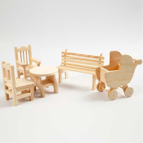 Mebelki z drewna H: 5,8-10,5 cm 50 szt. Mebelki z drewna H: 5,8-10,5 cm 50 szt.