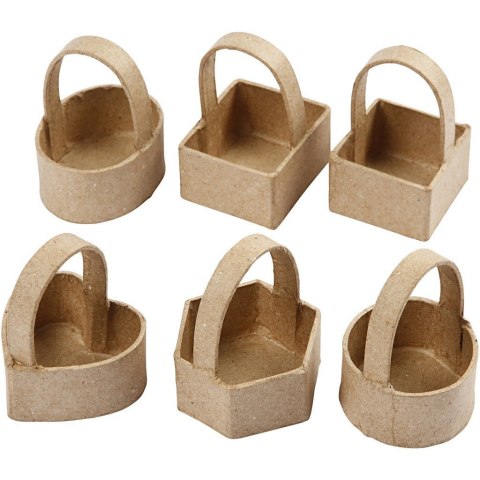 Mini Koszyki z pap.-mache H:6,5 cm 6szt. Mini Koszyki z pap.-mache H:6,5 cm 6szt.