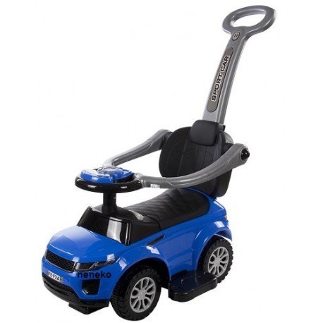 Jeździk sport car z popychaczem i grającą kierownicą - niebieski