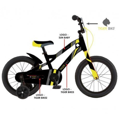 Rowerek dla dzieci 12" tiger bike z pchaczem czarno - żółty