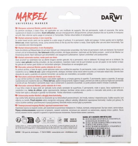 Zestaw 6 markerów MARBEL 4mm Metaliczne Zestaw 6 markerów MARBEL 4mm Metaliczne
