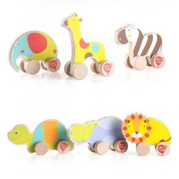Kolorowy, drewniany hipopotam na kółkach dla malucha