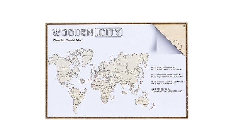 Drewniane puzzle 3d wooden.city - mapa świata xl dark oak
